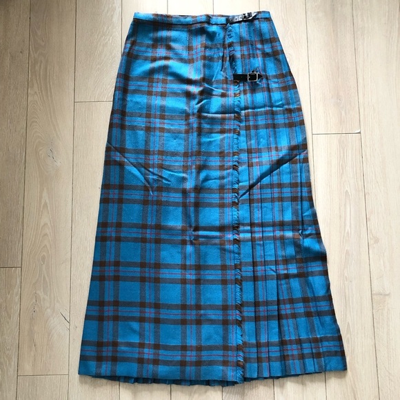 Vintage Original Scottish Tweed by Moffat Weavers Tartan Wrap Kilt in Blue - Picture 1 of 9